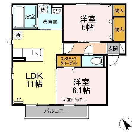 テラスヒルズサイド(2LDK/2階)の間取り写真