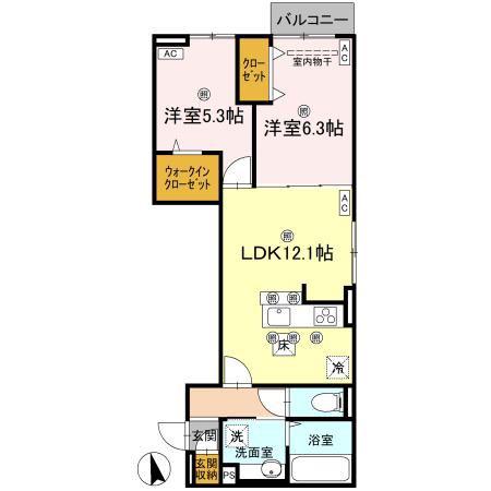 TORISIA大池(2LDK/1階)の間取り写真