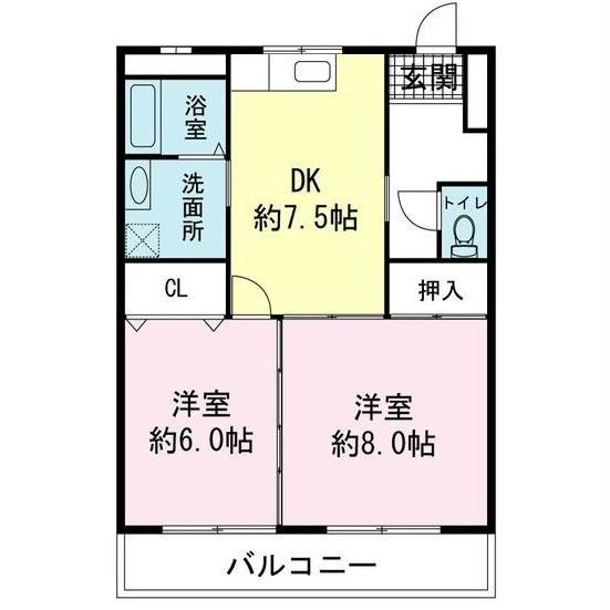 ロイヤルコート江藤(2DK/1階)の間取り写真