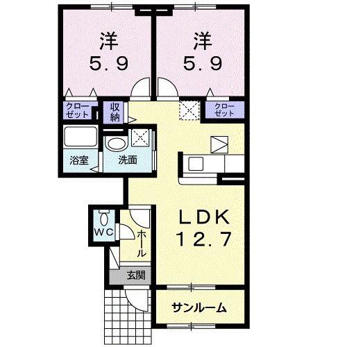 ラピロス姶良II(2LDK/1階)の間取り写真