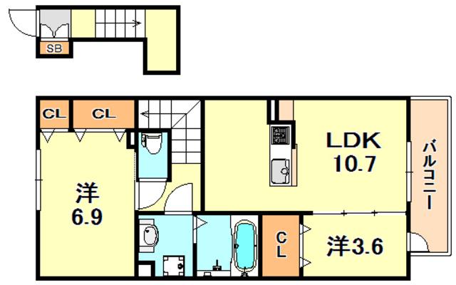 フェーブ千代が丘(2LDK/2階)の間取り写真