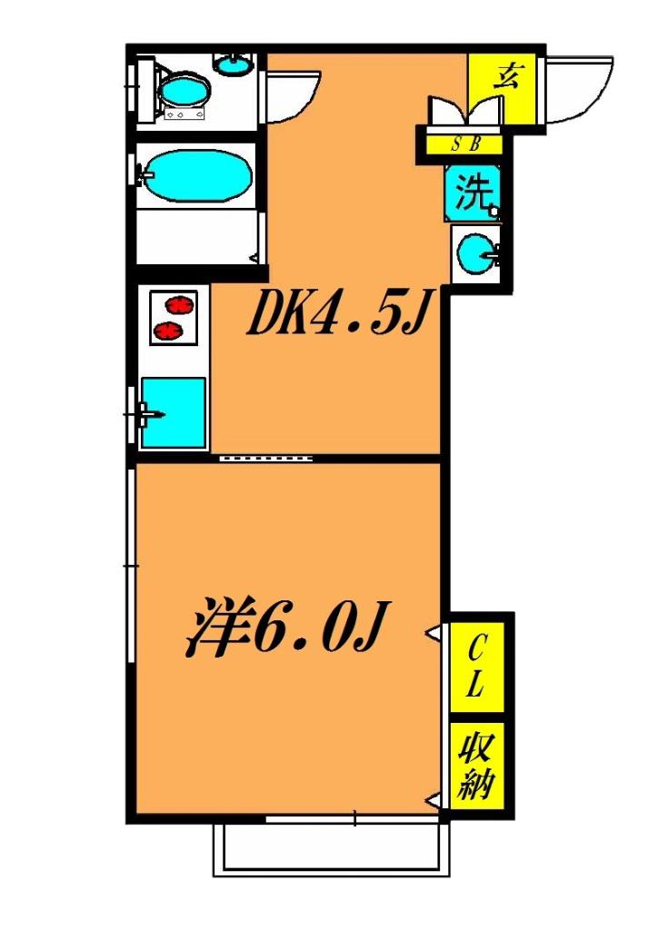 コーポむつみ(1DK/1階)の間取り写真