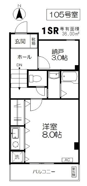 サンケー・E(ワンルーム/1階)の間取り写真