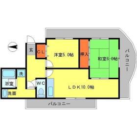 山田マンションビューテラス(2LDK/4階)の間取り写真