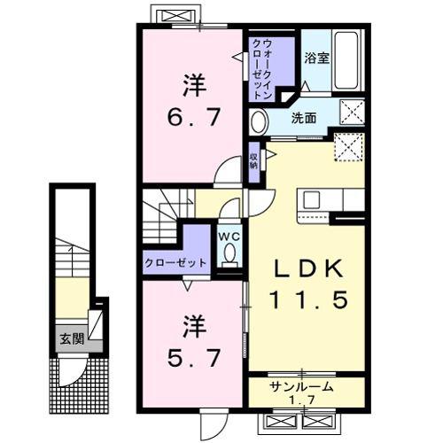 サンエアリーハウス(2LDK/2階)の間取り写真
