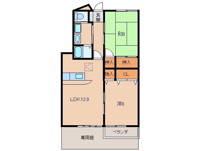 ハイステージ新田広芝(2LDK/1階)の間取り写真
