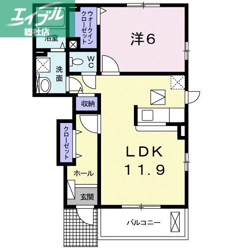 エトワール ポレール II(1LDK/1階)の間取り写真