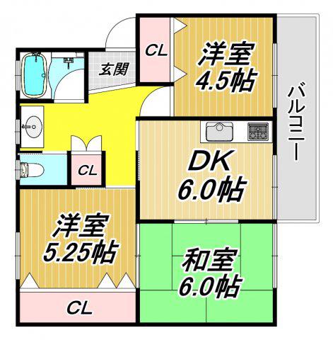 御園団地四号棟(3DK/5階)の間取り写真