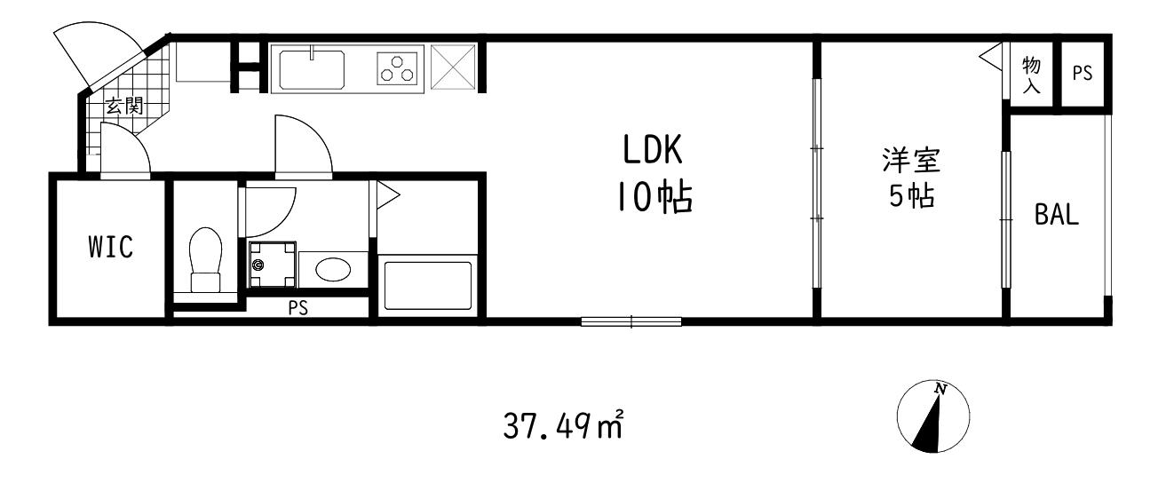 グランヴィル芦屋西(1LDK/4階)の間取り写真