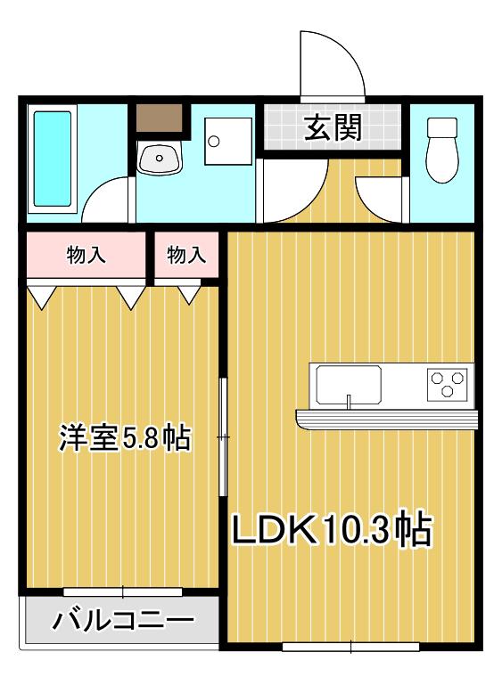 ウインドワード@(1LDK/2階)の間取り写真