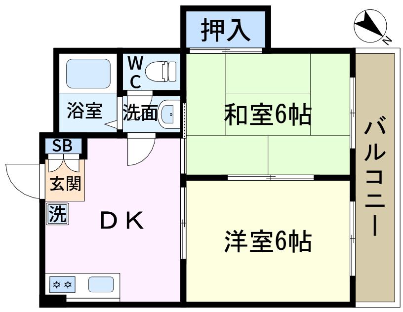 エミール三田(2DK/4階)の間取り写真