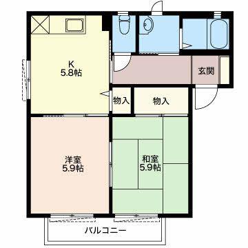 ニューシティハイツ II(2K/2階)の間取り写真