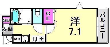 ヴェルディ神戸(1K/7階)の間取り写真
