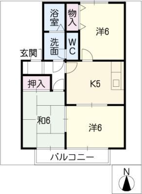 エスポワール東北野C棟(3K/2階)の間取り写真