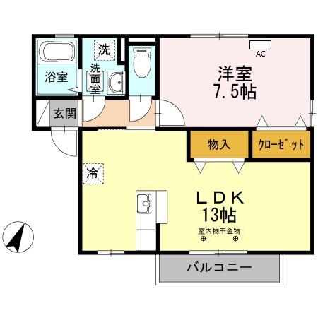ハウオリC棟(1LDK/2階)の間取り写真