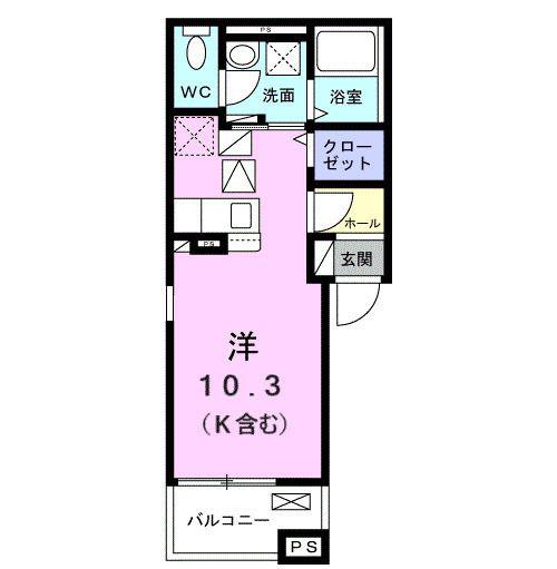 カルムコート向ヶ丘(ワンルーム/1階)の間取り写真