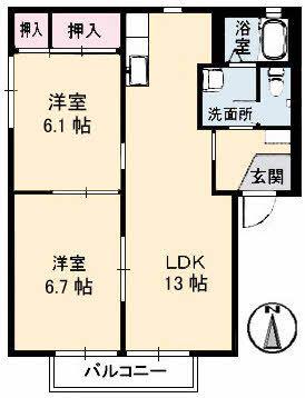 カーサ虹ヶ丘(2LDK/1階)の間取り写真