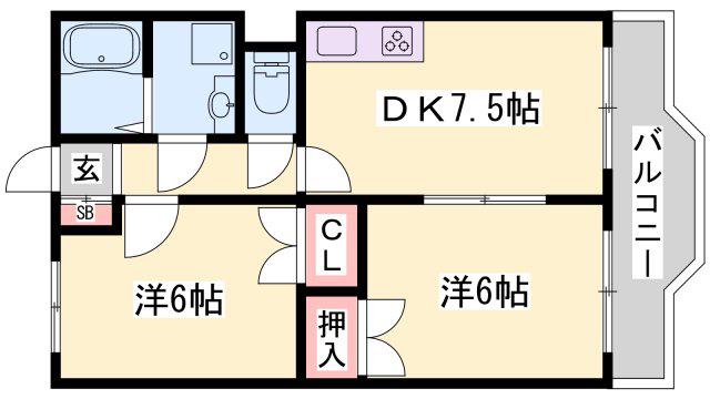 アメニティ中田III(2DK/2階)の間取り写真