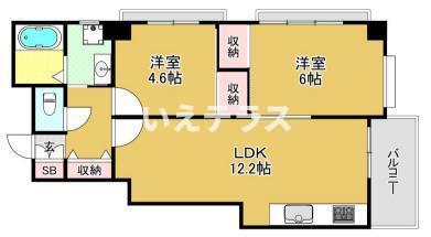 ワコーレシティオ神戸(2LDK/6階)の間取り写真