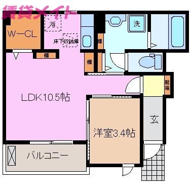 ツヴァイ中川(1LDK/1階)の間取り写真