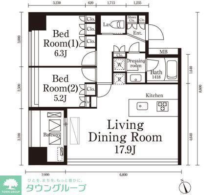 パークキューブ春日安藤坂(2LDK/3階)の間取り写真