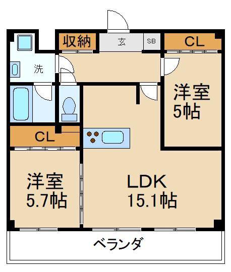 ラグゼ松栄寝屋川緑町(2LDK/6階)の間取り写真
