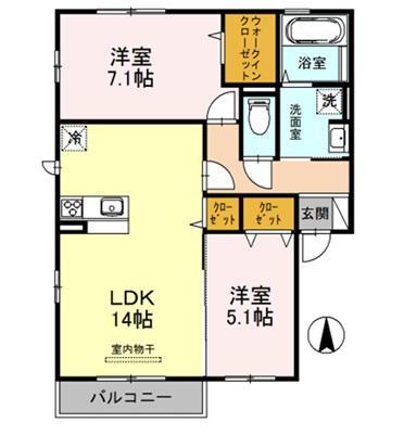 メゾンべールA棟(2LDK/2階)の間取り写真