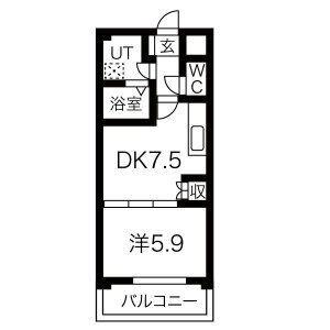 アスペン(1DK/1階)の間取り写真