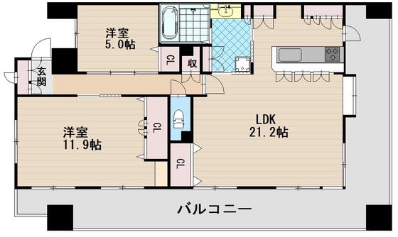 パークヒルズ二葉通(2LDK/6階)の間取り写真