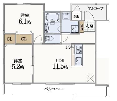 サンクラッソ垂水五色山(2LDK/1階)の間取り写真