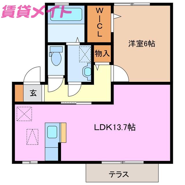 シダーフィールド A(1LDK/1階)の間取り写真