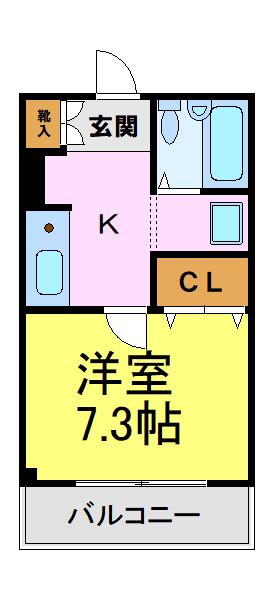 コーポラスユニ(1K/4階)の間取り写真
