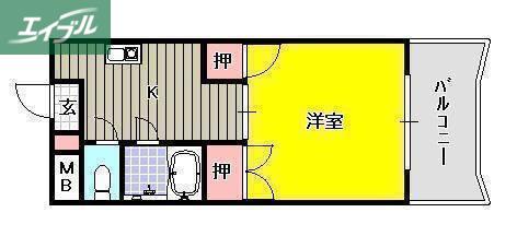 シャトレハイツ大元(1K/2階)の間取り写真