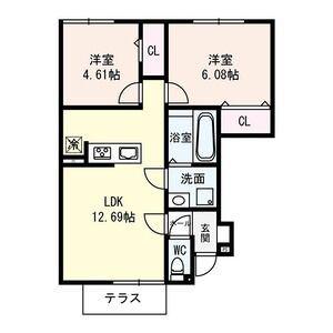 コンフォートヴィレッジII(2LDK/1階)の間取り写真