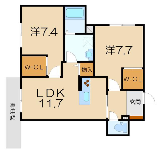 シャーメゾンアルジネ(2LDK/1階)の間取り写真