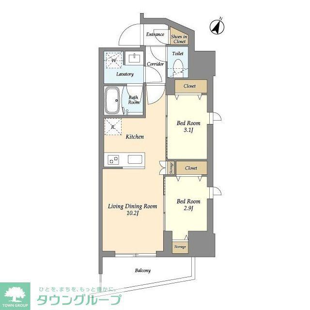 ドゥーエ三ノ輪III(2LDK/5階)の間取り写真