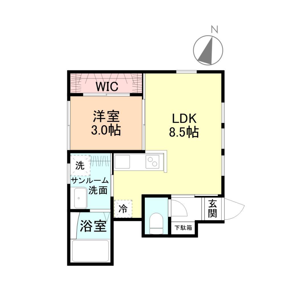 富山地鉄富山港線 奥田中学校前駅 徒歩8分 2階建 築2年(1LDK/1階)の間取り写真