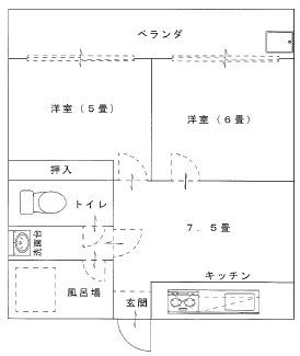 共立戎マンション(2DK/2階)の間取り写真