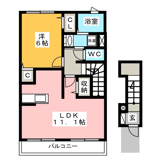 スカイ ハイム(1LDK/2階)の間取り写真
