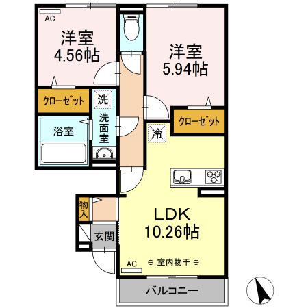 サニーフラット(2LDK/1階)の間取り写真