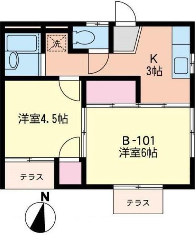 サン亀甲山ビー棟(2K/1階)の間取り写真