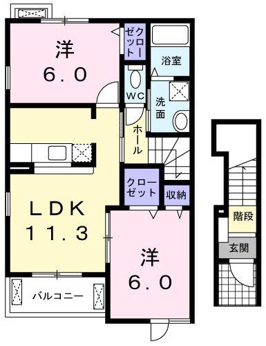 ミュートス(2LDK/2階)の間取り写真