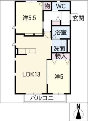 A・Y・U W棟(2LDK/2階)の間取り写真