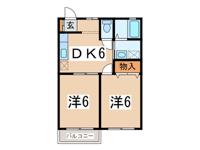 リーフハイムB(2DK/2階)の間取り写真