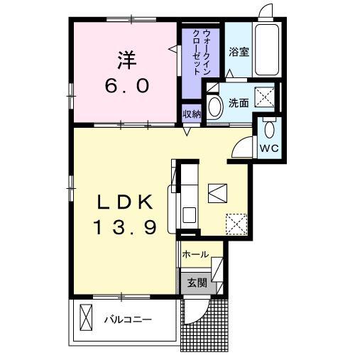 エアリーさくら B(1LDK/1階)の間取り写真