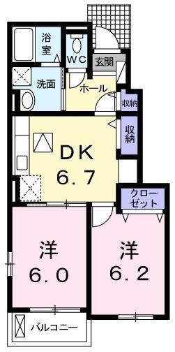 プリムヴェール I(2DK/1階)の間取り写真