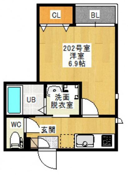 GRANDTIC東雲本町II(1K/2階)の間取り写真