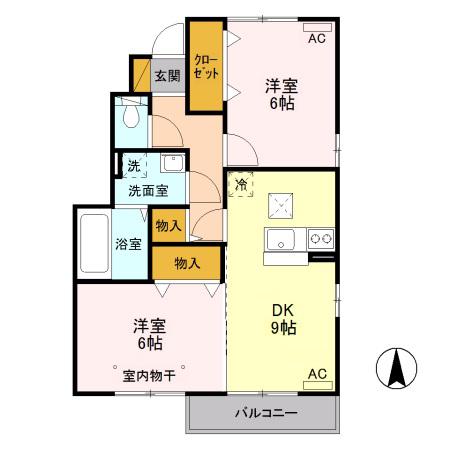 ロザージュ B(2DK/1階)の間取り写真