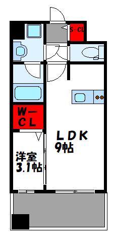 グランフォーレ千早マークスクエアウエストウイング(1LDK/4階)の間取り写真