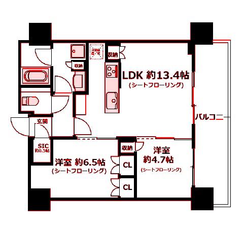 THE YOKOHAMA FRONT TOWER(2LDK/24階)の間取り写真